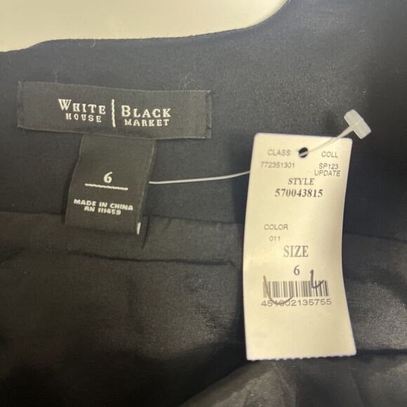 White House Black Market Black Dress Embroidered White Square Neck Strap- Size 6 - Picture 9 of 11